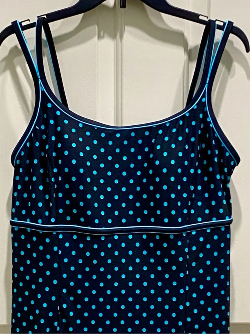 Le Cove Black Turquoise Polka Dot SZ 16 Pin-up Style High Waist Swimsuit Dress - Picture 3 of 10